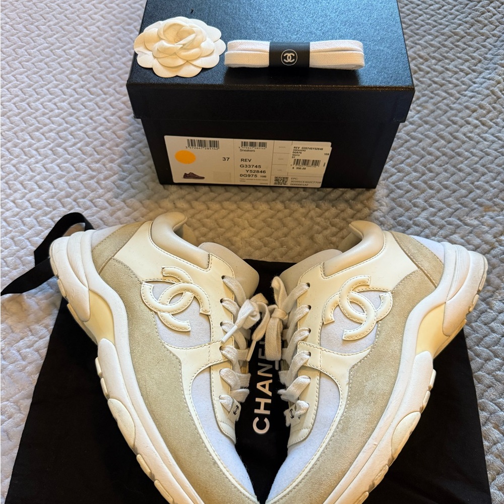 CHANEL White CC Sneakers